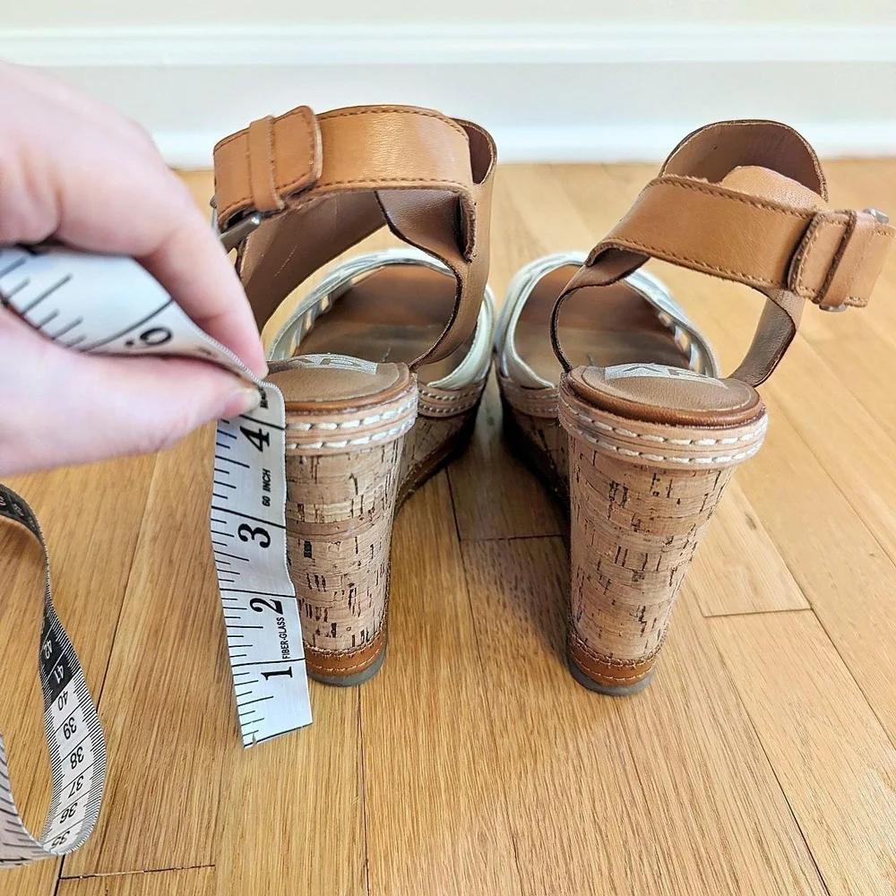Women's Tan and White Wedge Sandals